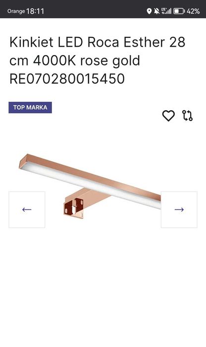Nowy kinkiet LED łazienkowy rose gold