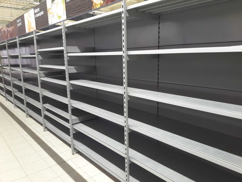 Regały przyścienne SZARE metalowe modułowe sklepowe wzmacniane