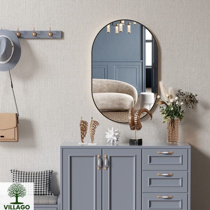 NOWE Lustro Owalne VILLAGO Design 80×40 CM – Czarna Rama, Styl Loftowy