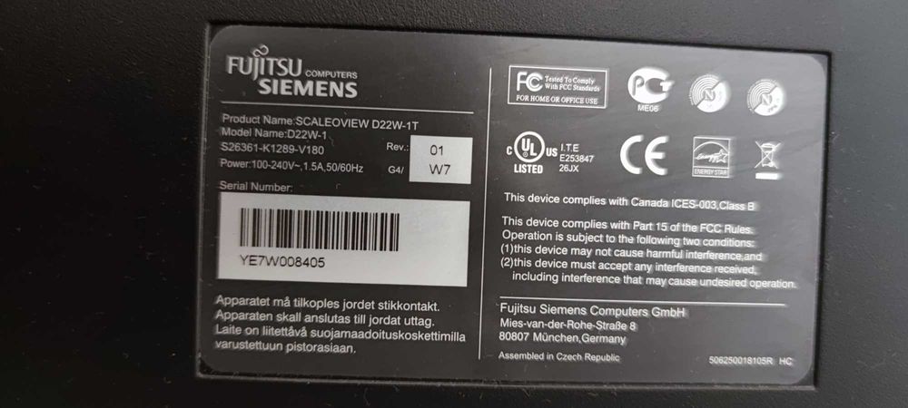 Monitor 22" Fujitsu Siemens 60Hz