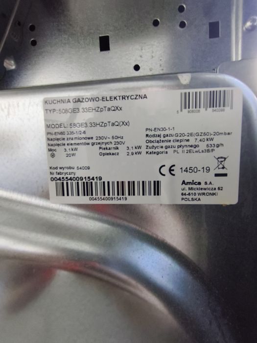Kuchenka gazowo elektryczna Amica