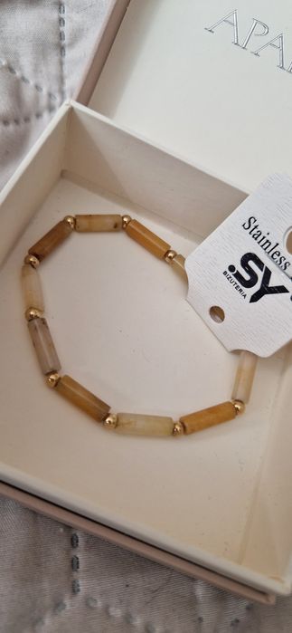 Obłędna bransoletka na gumce-patyki z żółtych kamieni