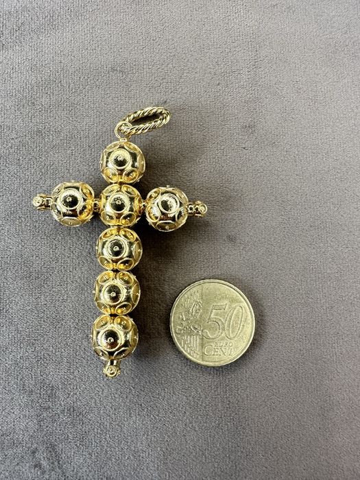 Cruz grande de Contas de Viana em prata Dourada