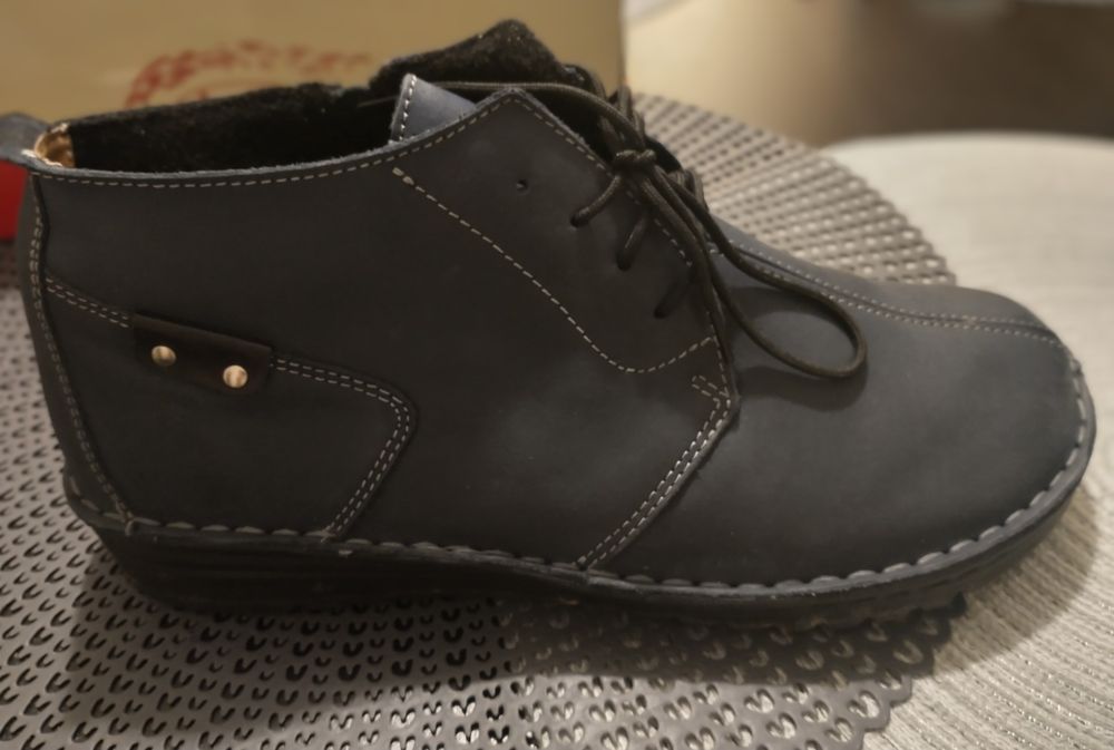 botki damskie skórzane 26 cm,granat