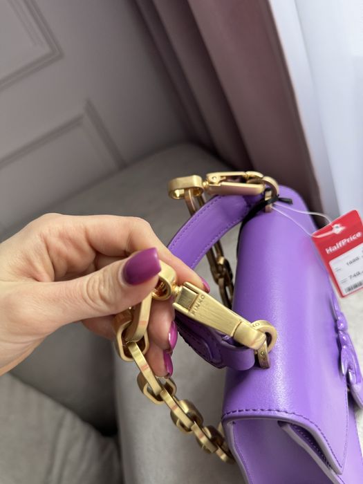 Torebka Pinko Mini Love Top Handle fioletowa z łańcuchem