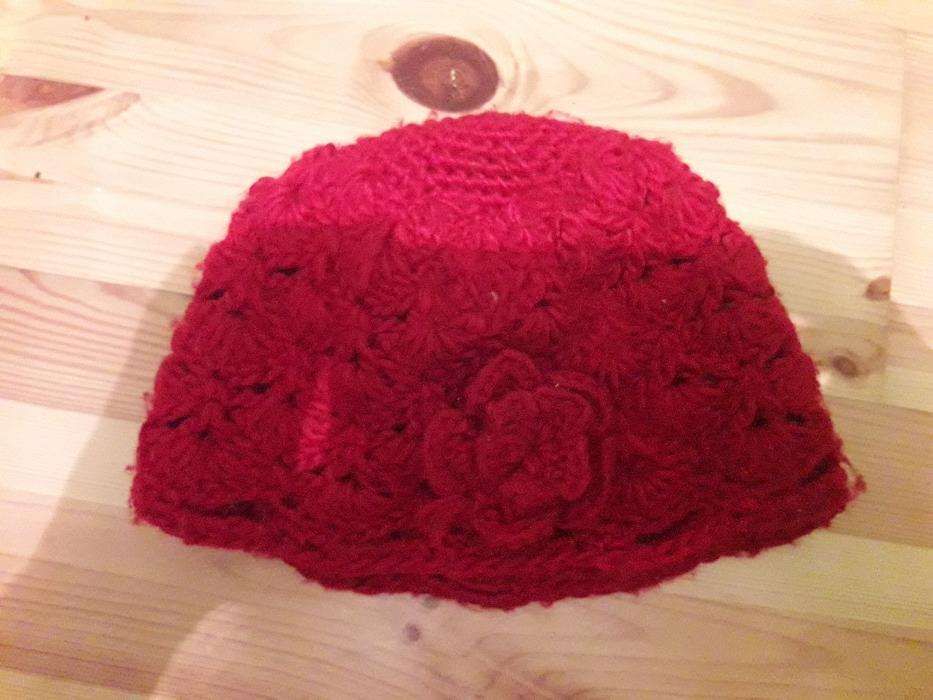 Welniana czerwona czapka gruby splot+dlugi szalik - piekny komplet