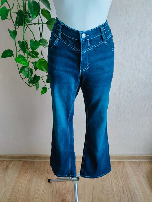 NOWE niebieskie spodnie jeans dzwony 7/8 wysoki stan r. 40 L John Baner