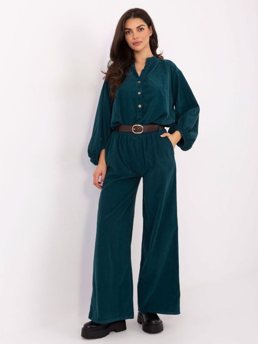 Morskie sztruksowe spodnie ITALY MODA – szerokie nogawki i pasek