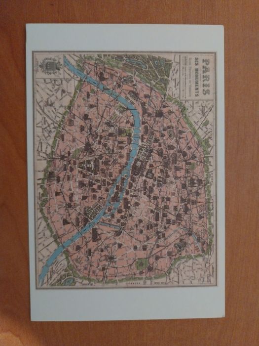 Retro widokówka "Stara mapa zabytków Paryża"