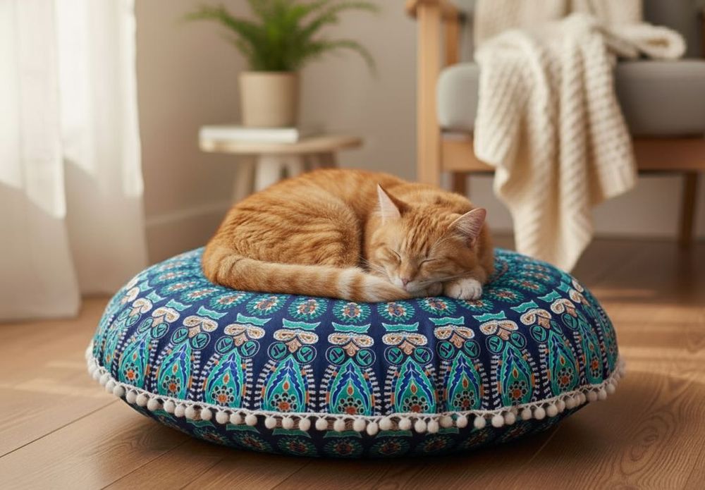 Duża poduszka medytacyjna 80 cm, wielokolorowa, boho / etno / indyjska