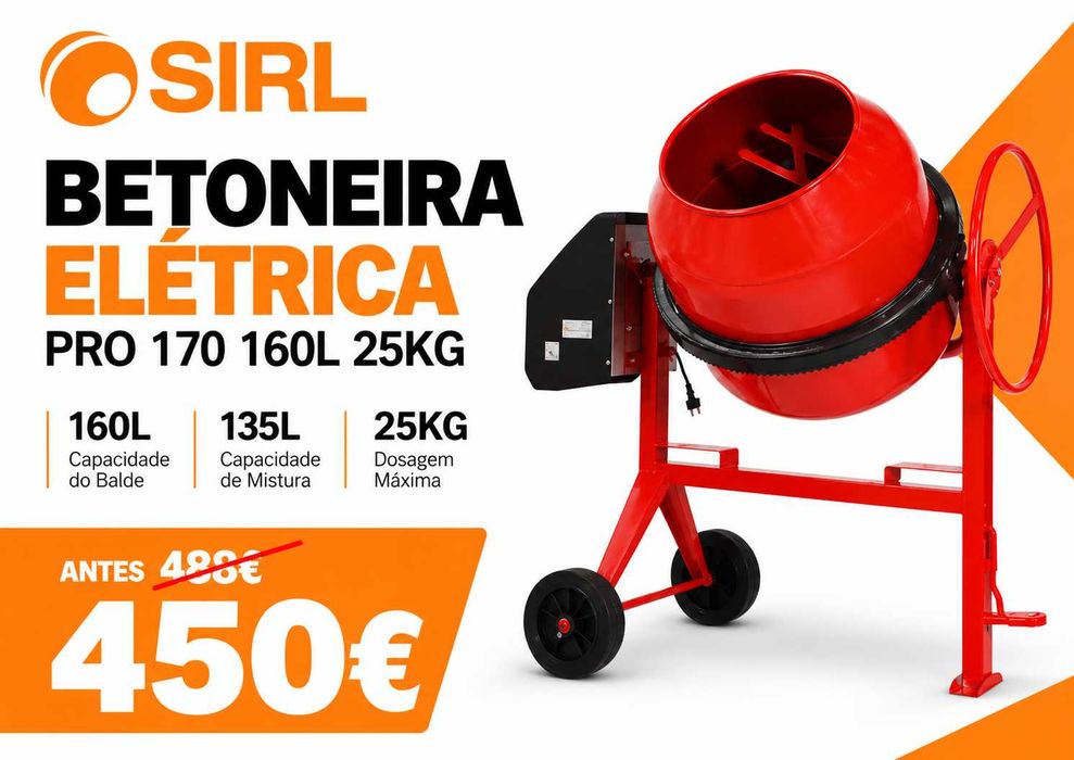 Betoneira Elétrica SIRL PRO 170 | 160 Litros | Max. 25kg | LL29