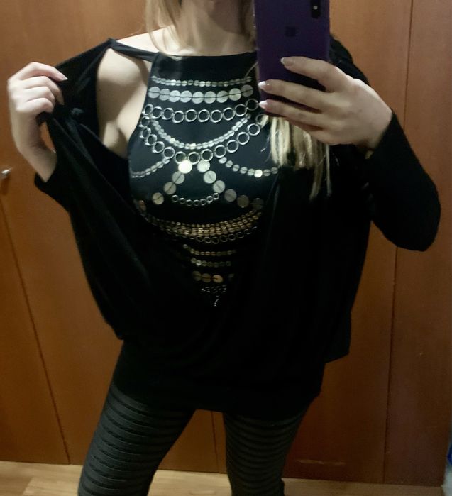Túnica malha seda e detalhes prata