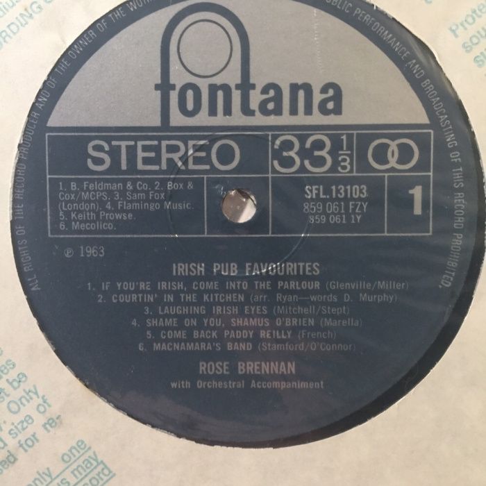 Vinil Irish Pub favourites rose brennan 1963