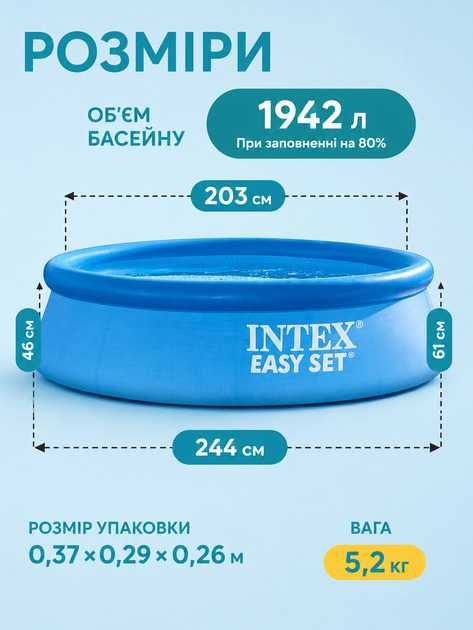 Сімейний надувний басейн Intex 28106 Easy Set 244 х 61 см Об'єм 1942 літ