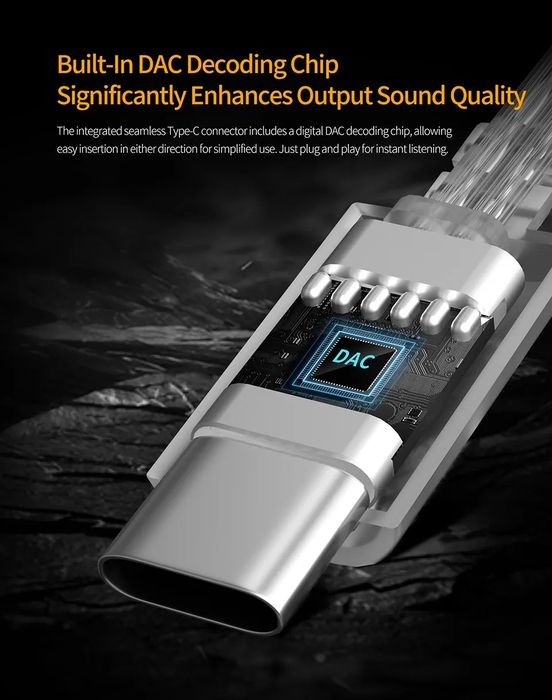 Кабель для наушников 2pin-C, USB Type-C  с микрофоном