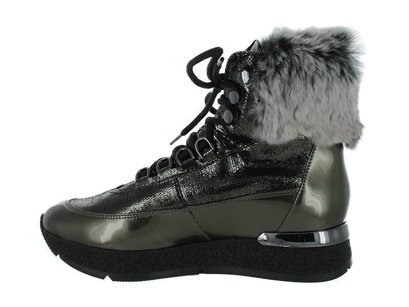 Botki damskie Hogl skórzane ocieplane zielone khaki z futerkiem 36