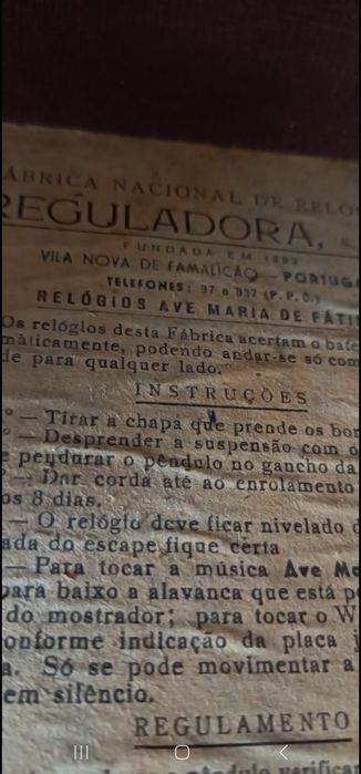 Relógio Reguladora 338/46/13.
Da época de 60. 100