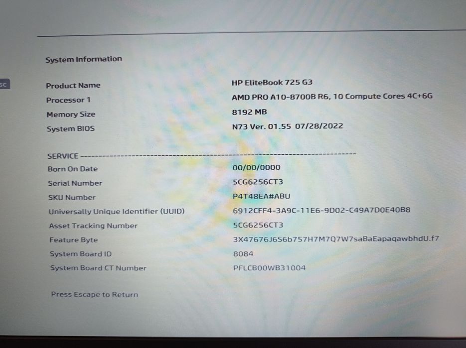 Portátil HP elitebook 725 G3 12,5"