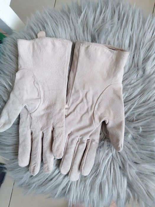 Rękawiczki skórzane, różowe z kokardką, Reserved, r.M