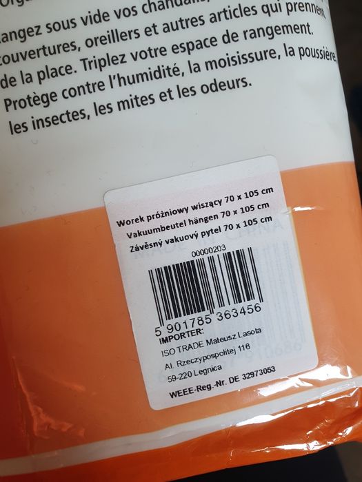 Worek próżniowy wiszący do szafy 70x105 cm