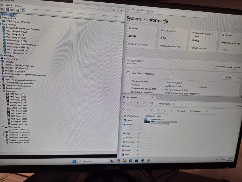 RTX 3080 + Ryzen 5 i 16GB ram Komputer Gamingowy