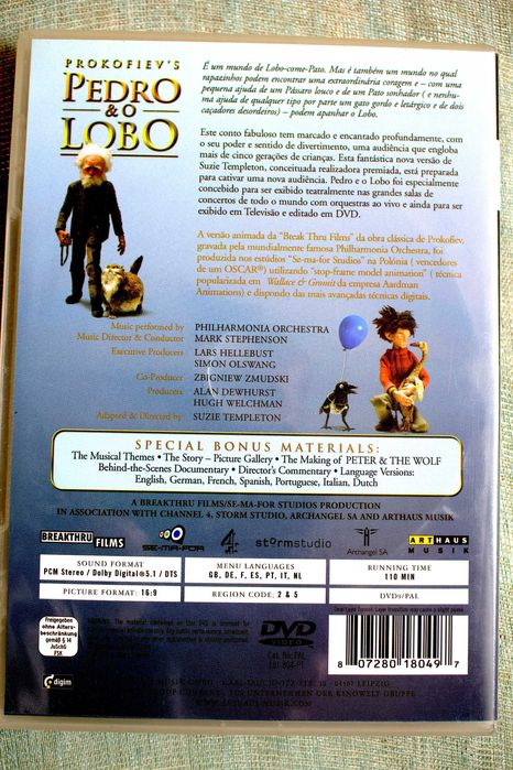 DVD de Pedro e o Lobo, Prokofiev, com animação stop motion