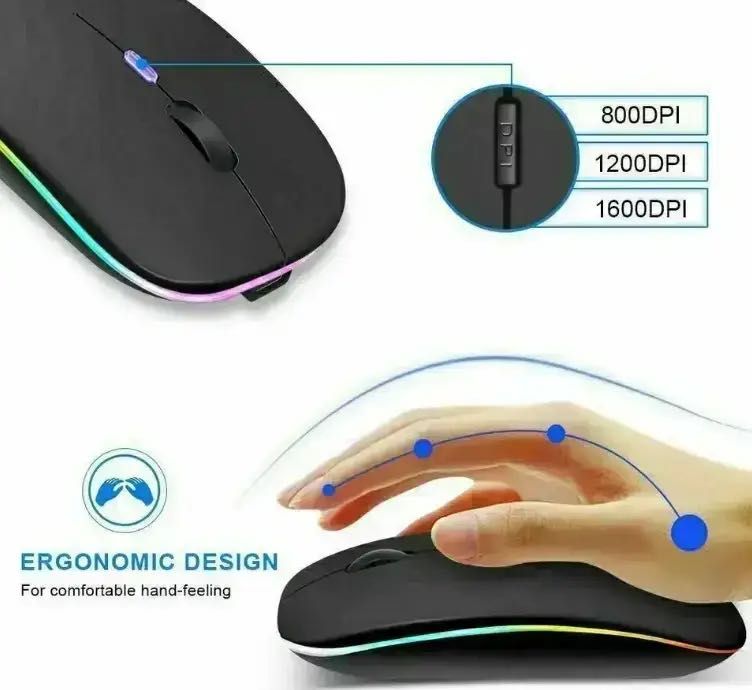 Беспроводная мышка Bluetooth + 2.4G RGB блютуз мышь бесшумная мишка