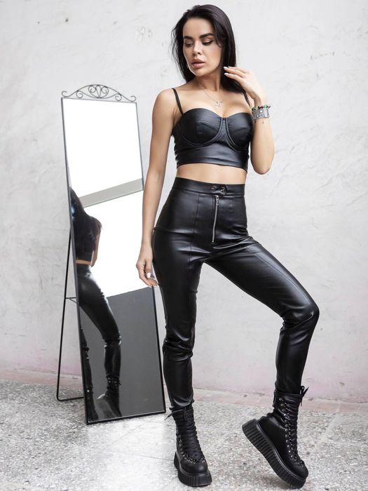 Шкіряні утеплені лосини на замші