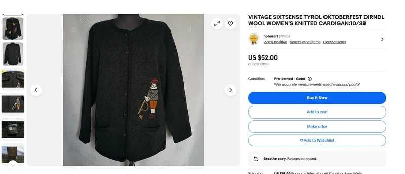 Damski Męski Sweter Kardigan Vintage Szary Czarny Haftowany Wełniany