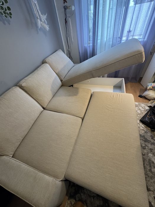 Sofá de canto com chaise longue – bege claro – bom estado