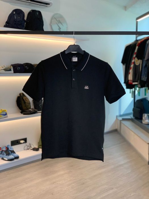 Поло C.P. Company Stretch Piquet Regular Striped Collar Polo Shirt Black