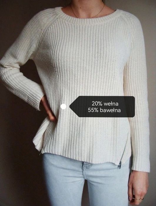 Kremowy sweter z rozcięciami, roz. 40/L Mango