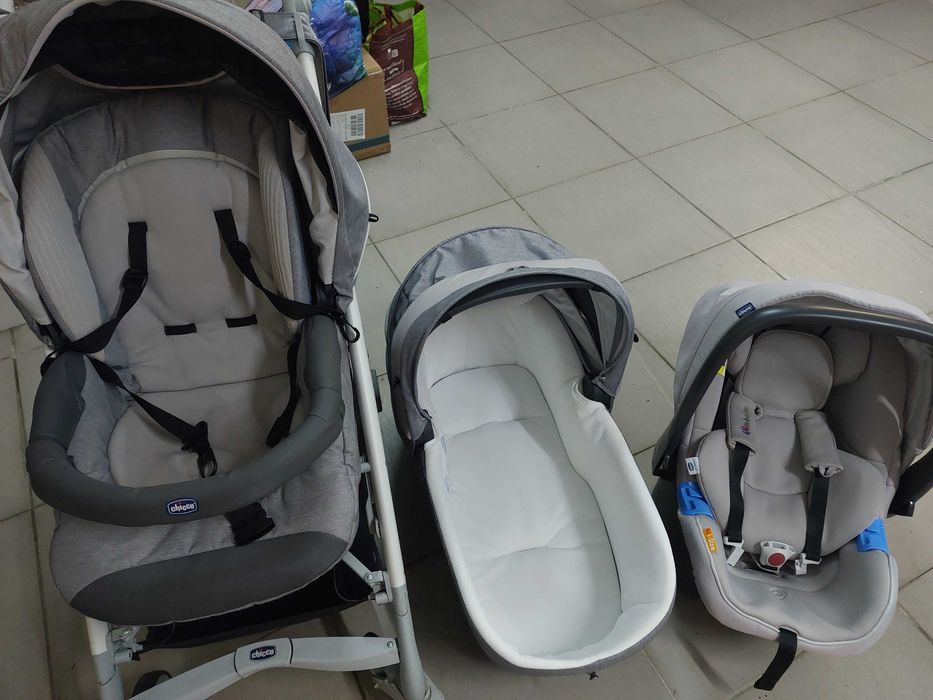 Conjunto chicco carrinho, ovo e alcofa