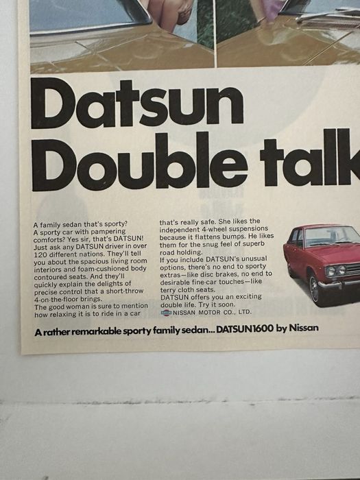Anúncio Vintage Datsun anos1600/1970s