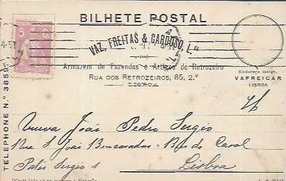 Bilhete Postal Particular Antigo 1921 - VAZ, FREITAS & CARDOSO, Lda. - LISBOA - selo ceres