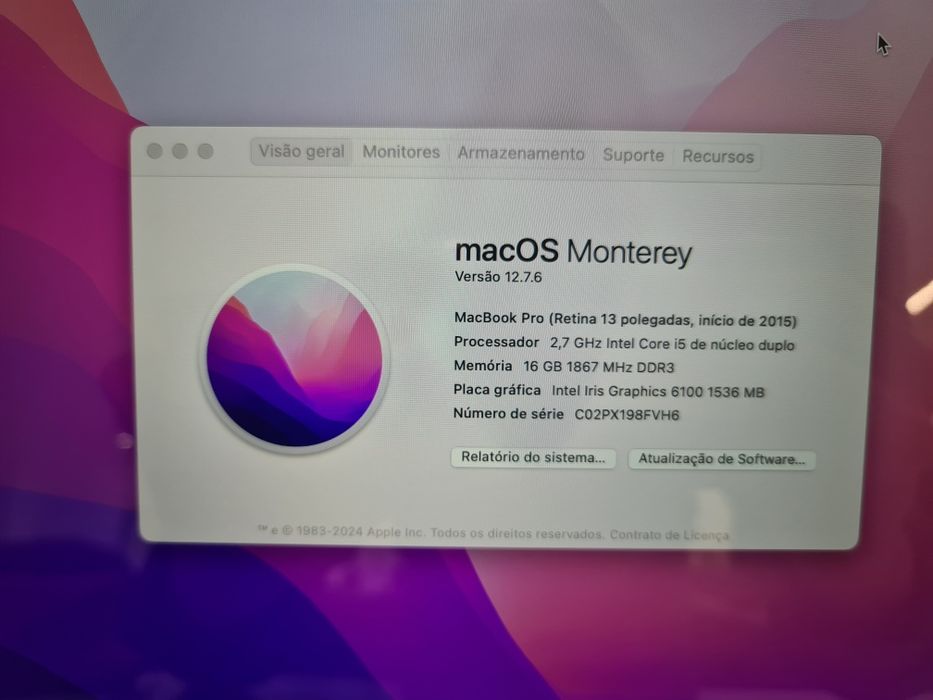 Macbook Pro A1502 2.7ghz 16Gb Ram