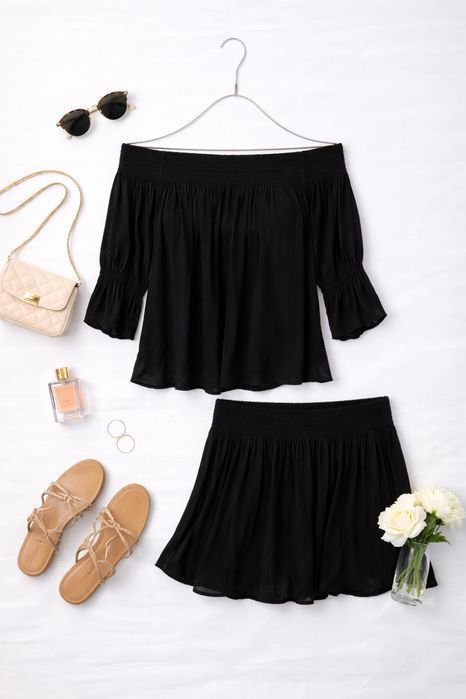 Czarna bluzka hiszpanka z bufiastym rękawem XL 42