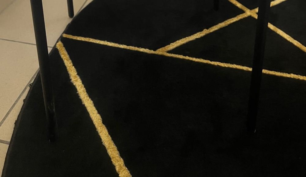 Dywan okrągły 200 cm czarny złoty glamour EMERALD – bardzo dobry stan