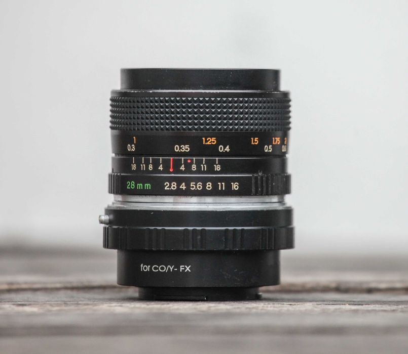 Yashica ML 28mm 2.8 c/adaptador Fuji FX64354221739649121