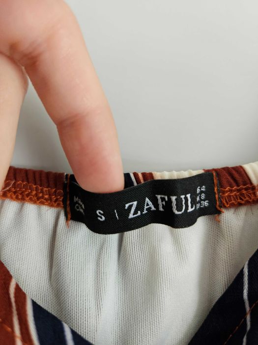 Brązowy kombinezon w paski na ramiączkach Zaful S
