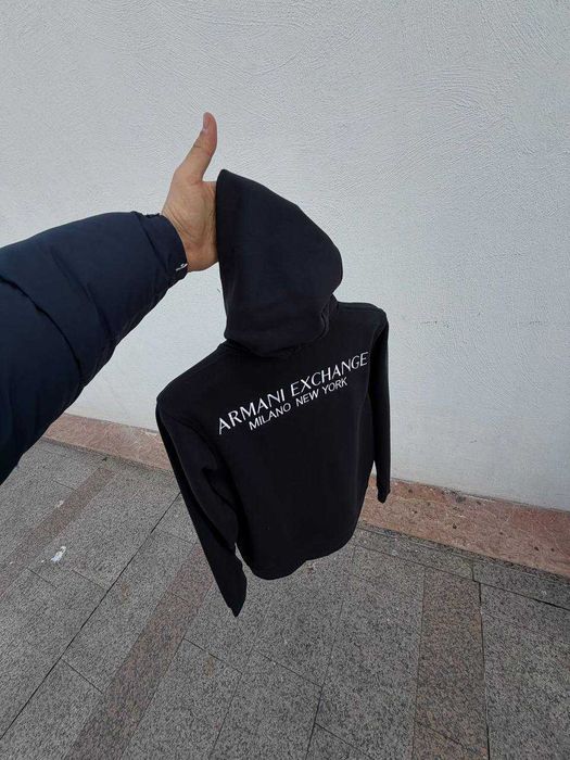 Чоловіча кофта-худі Armani Exchange / Армані Ексчендж на блискавці, чорна, розміри S–XL