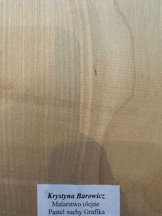 Anioł, obraz na desce, pastel suchy, 52,3-53,5x29-27x1,7 cm