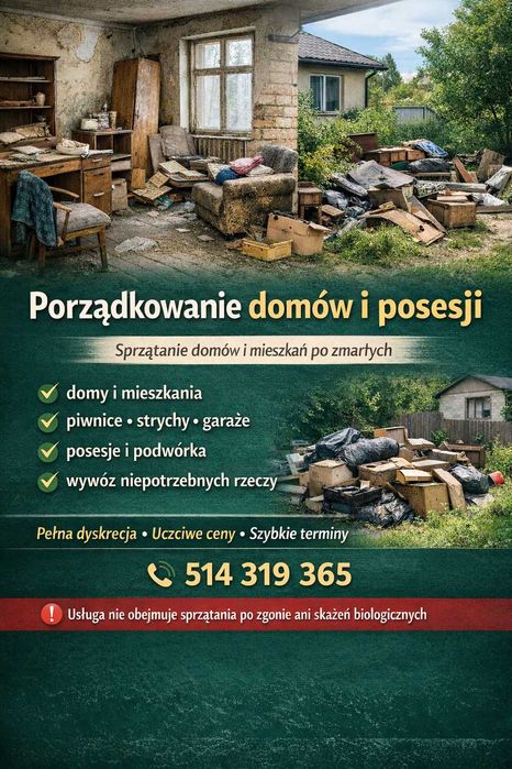 Sprzątanie domów /garazy/strychów