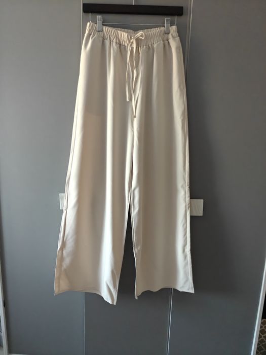 Luźne przewiewne spodnie z wysokim stanem z lnem