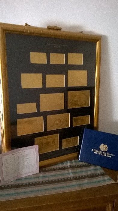 História do Escudo Papel-Moeda Folha de Ouro Moldura Edição Especial