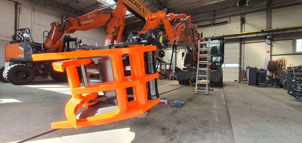 Głowica KXZ280 ścinkowa z rotatorem obrotnicą do koparki. Chwytak  hydrauliczny gilotyna ścina drzewa wycina krzaki  załadunek biomasse drewna gałęzi