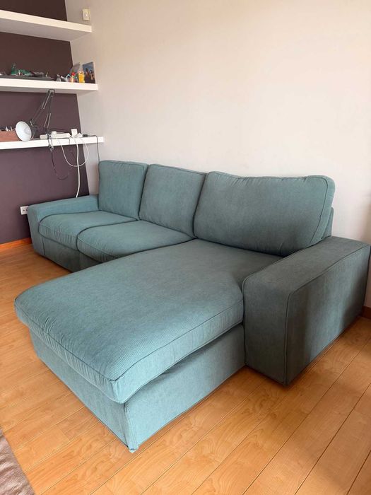 Sofá IKEA KIVIK com chaise longue, capa lavável verde-acinzentado