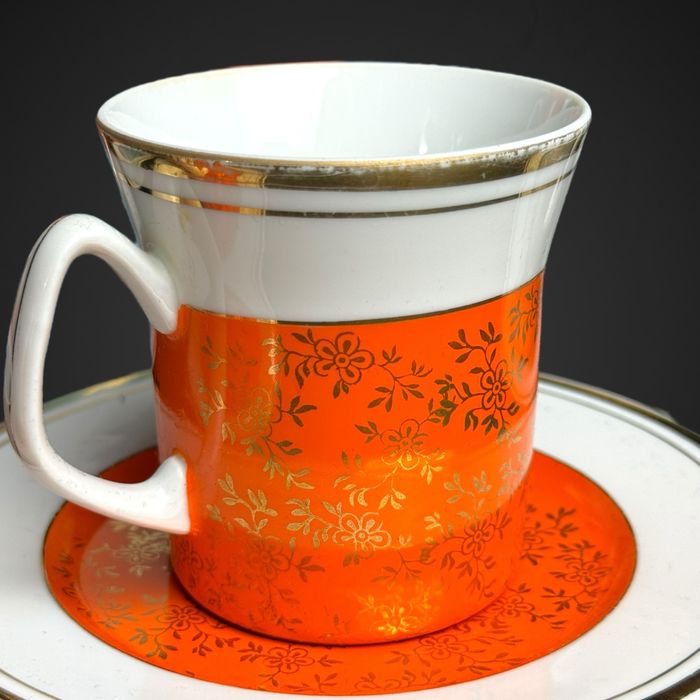 Włocławek Serwis kawowy Aleksander Sowiński kolorowy kwiaty B41/5124