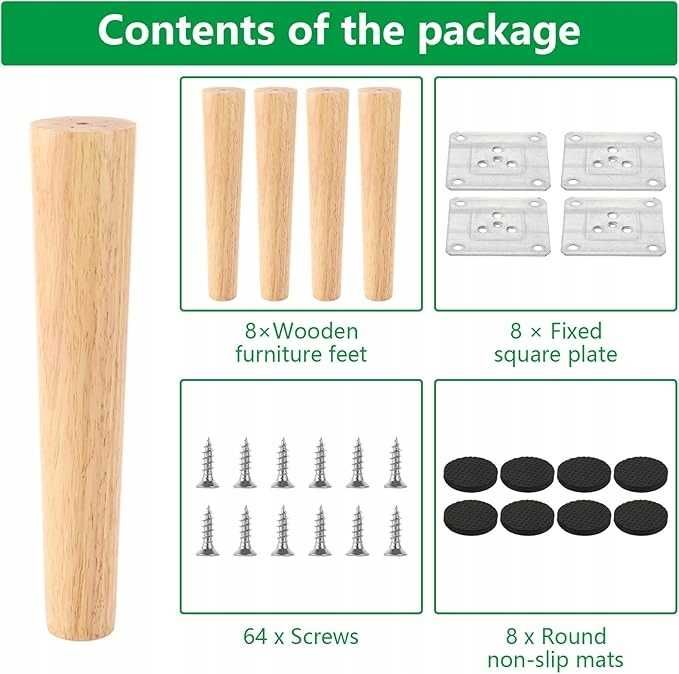 Nożki meblowe drewniane 20CM Zestaw 8sz.