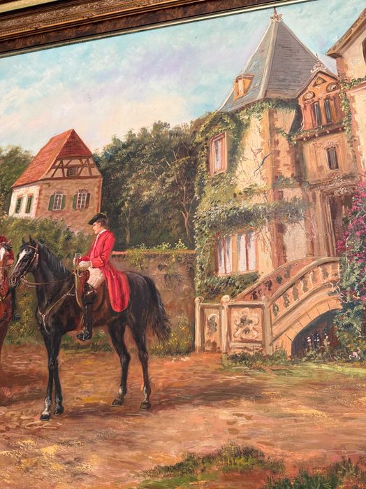 Quadro Clássico a Óleo com Moldura Trabalhada Dourada